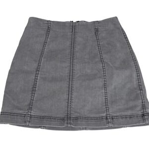 Free People Charcoal Gray Denim Mini Skirt High Waisted Seam Detail Size 4
